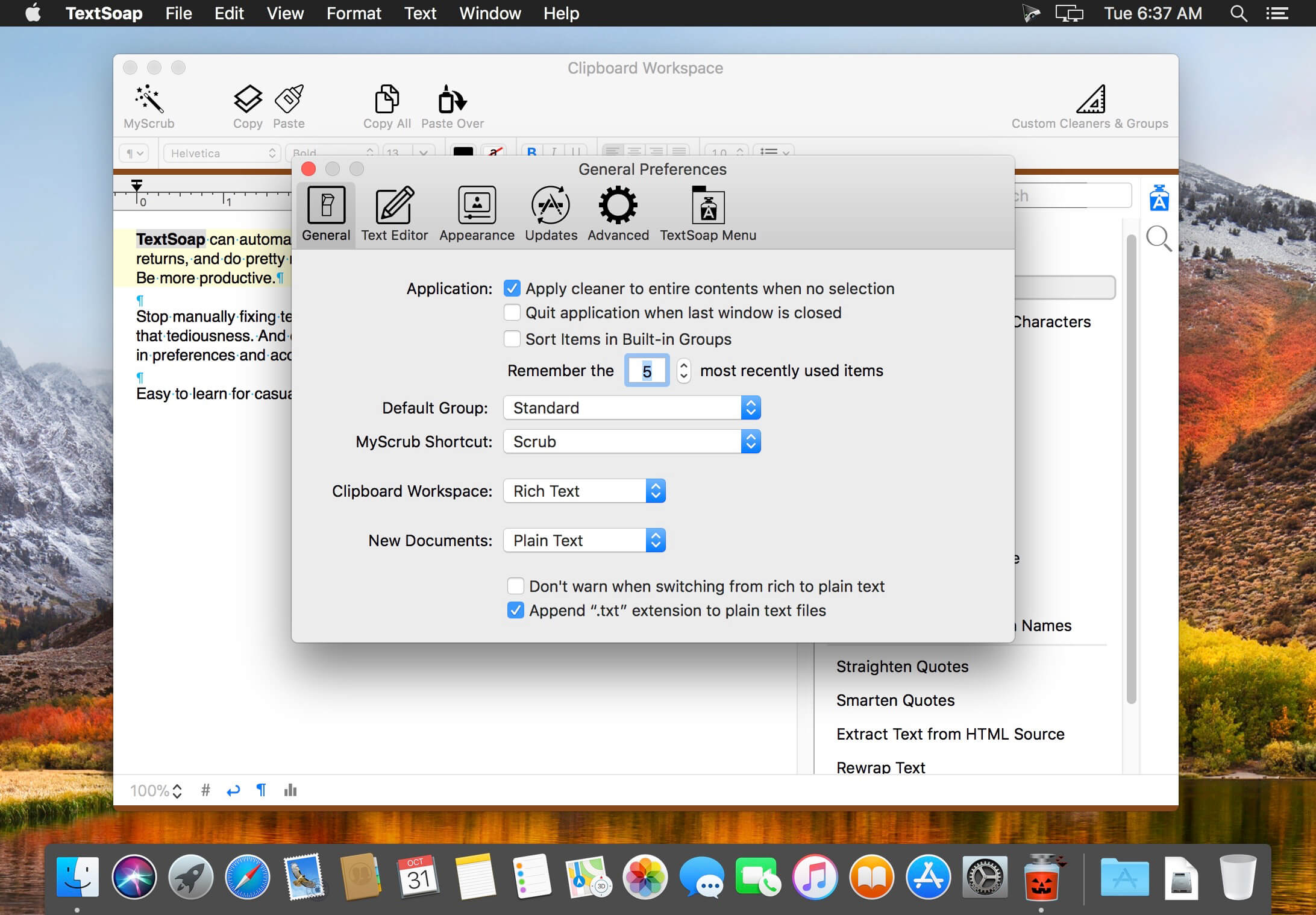 TextSoap for Mac(实用的文本格式清除工具)的截图