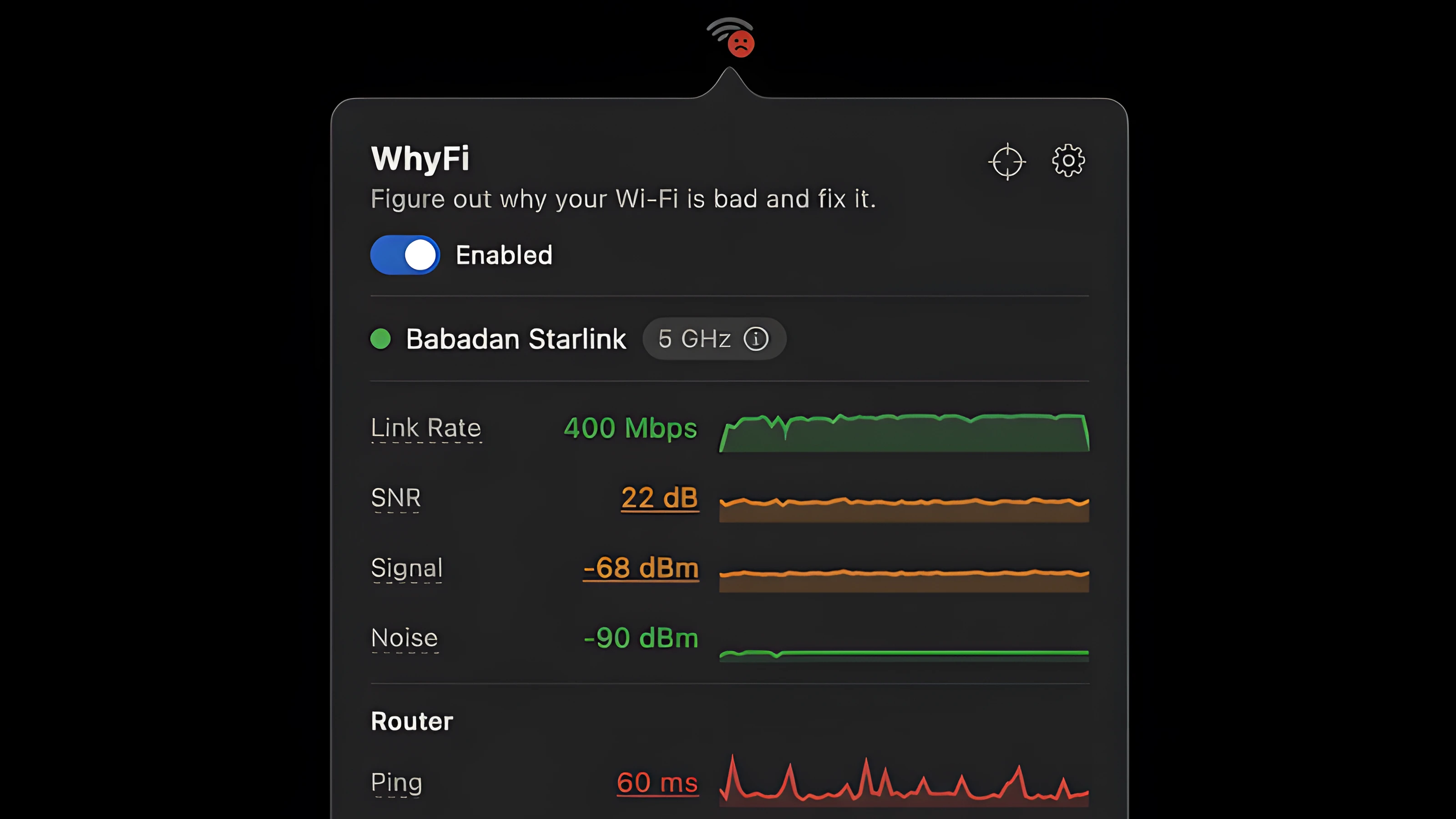 WhyFi for mac(菜单栏无线网络分析工具)的截图
