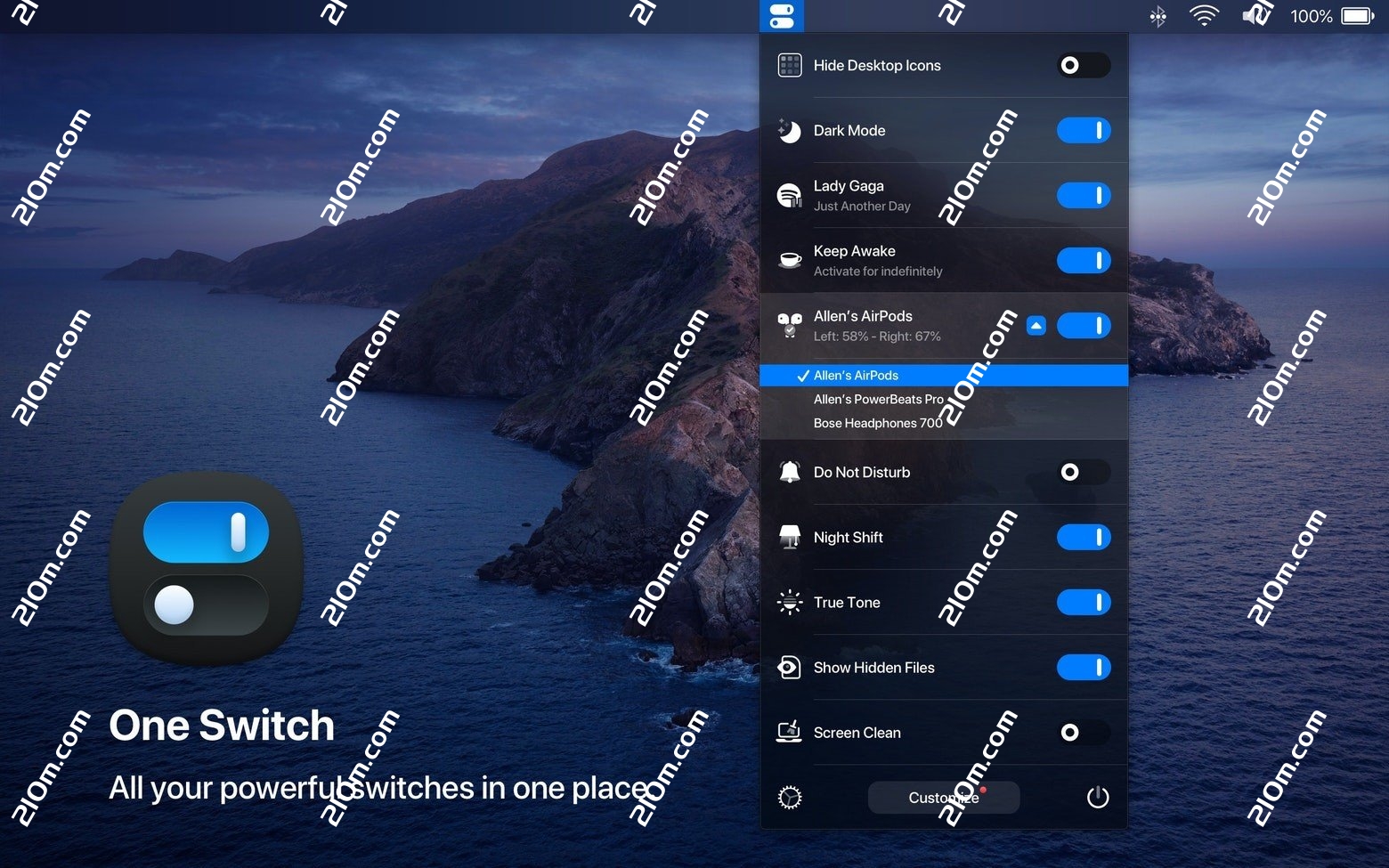 One Switch for Mac(菜单栏一键开关控制神器)的截图