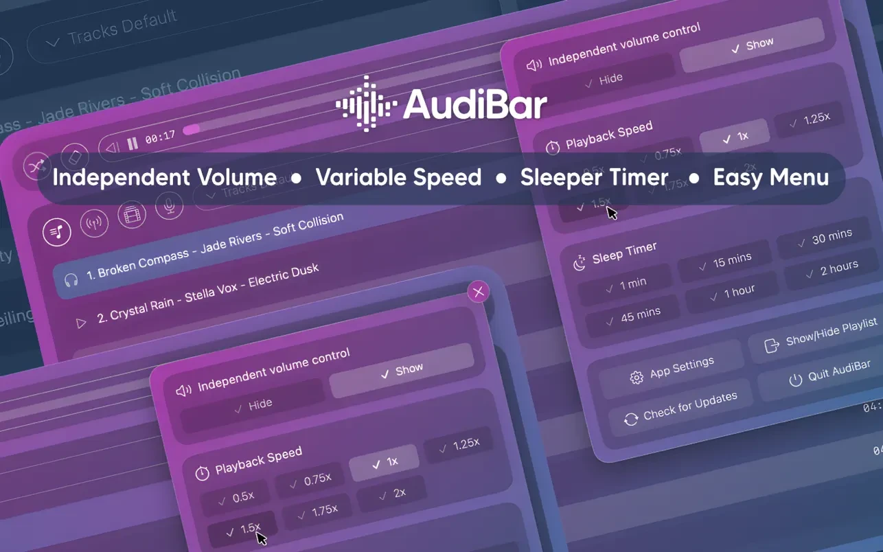 AudiBar for Mac(菜单栏音频播放器)的截图
