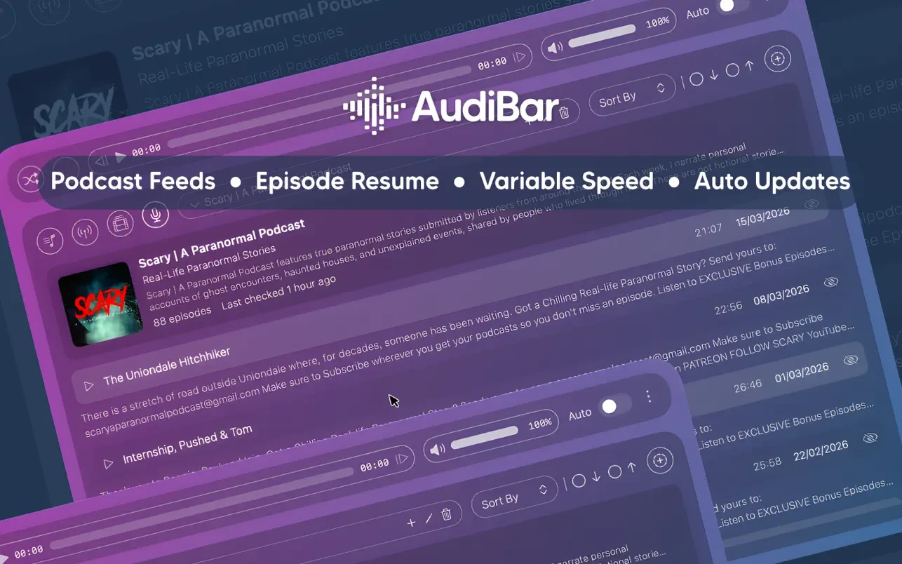 AudiBar for Mac(菜单栏音频播放器)的截图