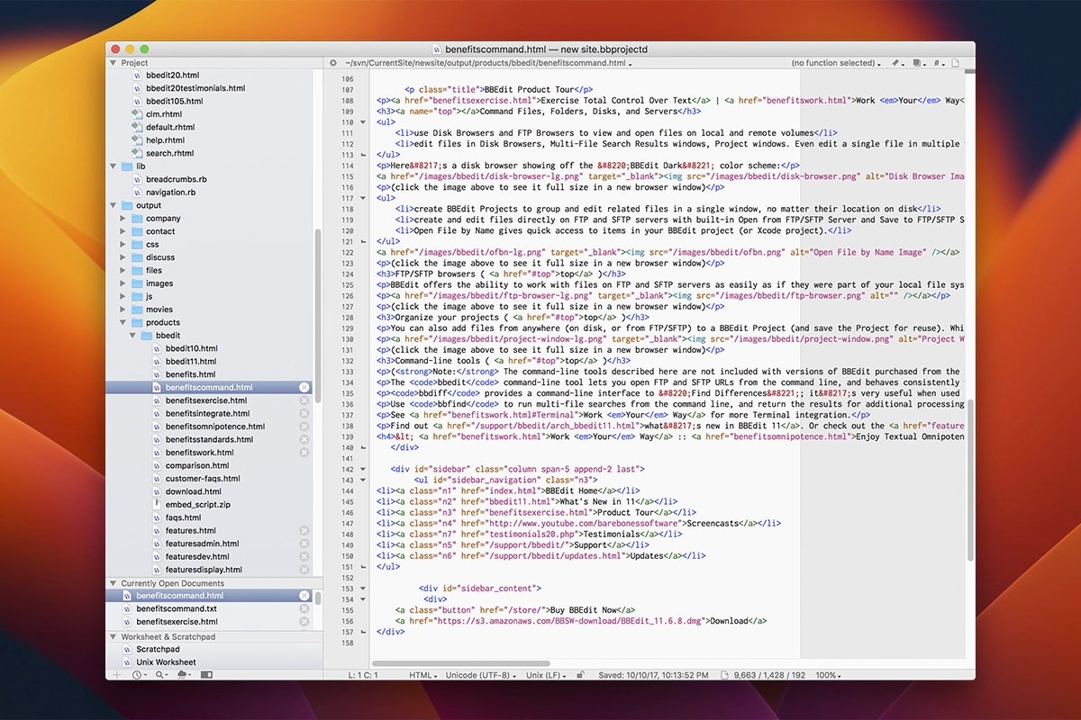 BBEdit for Mac(好用的HTML文本编辑器)的截图