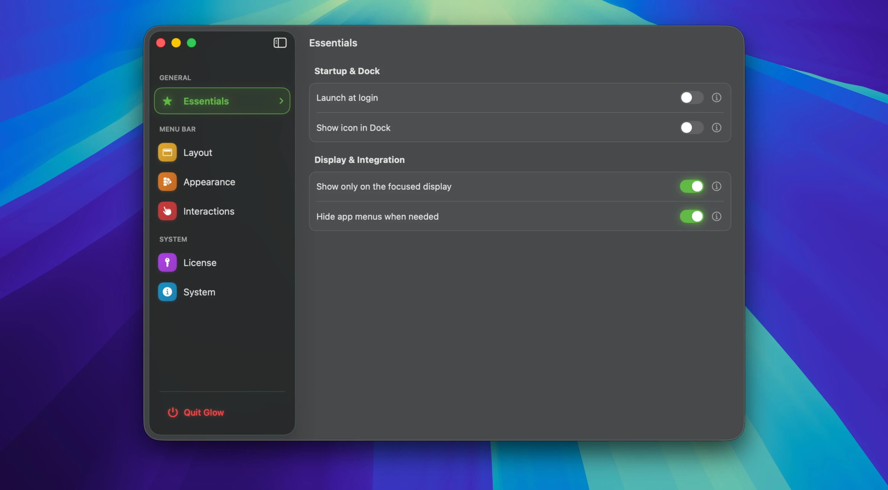 Glow for mac(macOS菜单栏管理器)的截图
