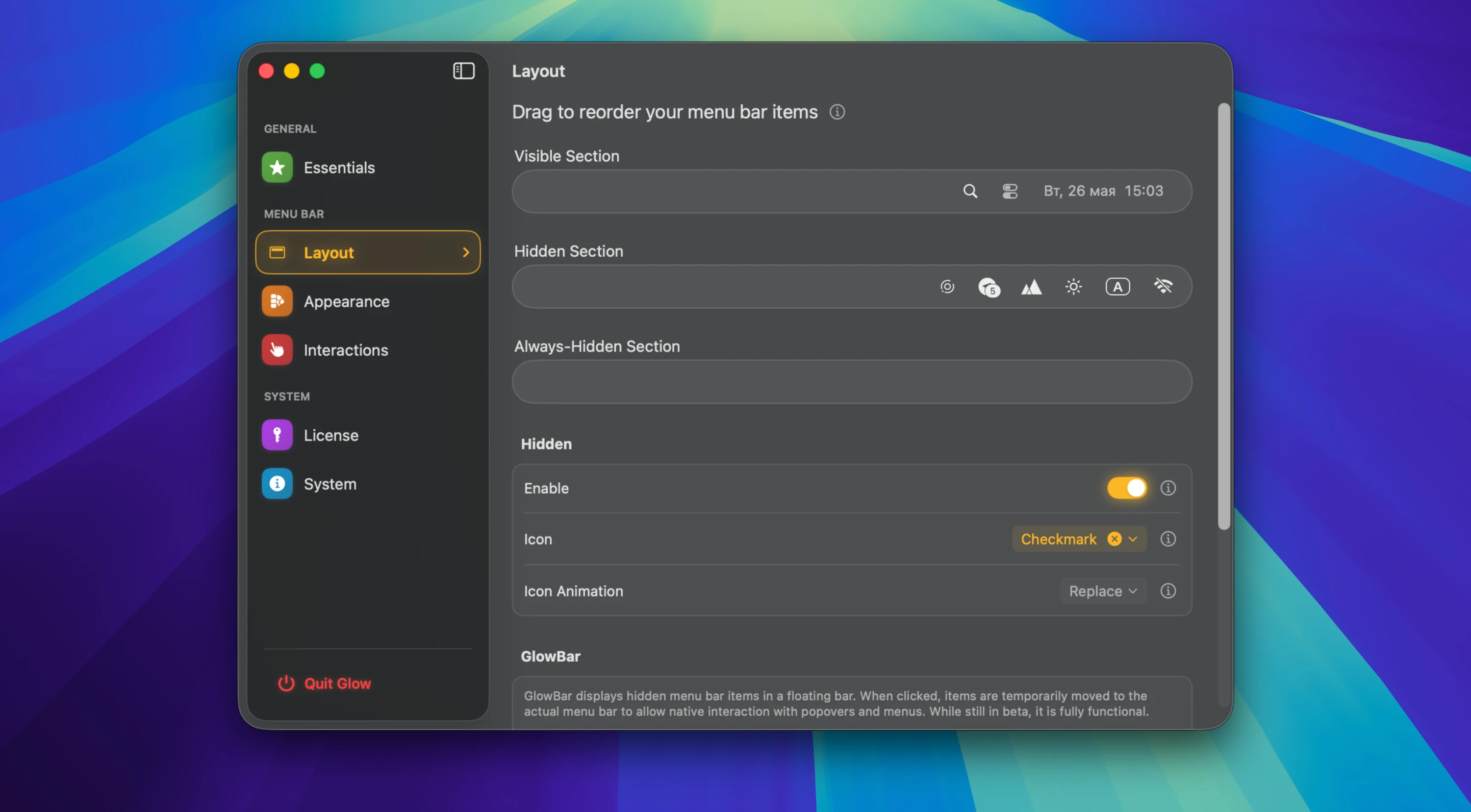 Glow for mac(macOS菜单栏管理器)的截图