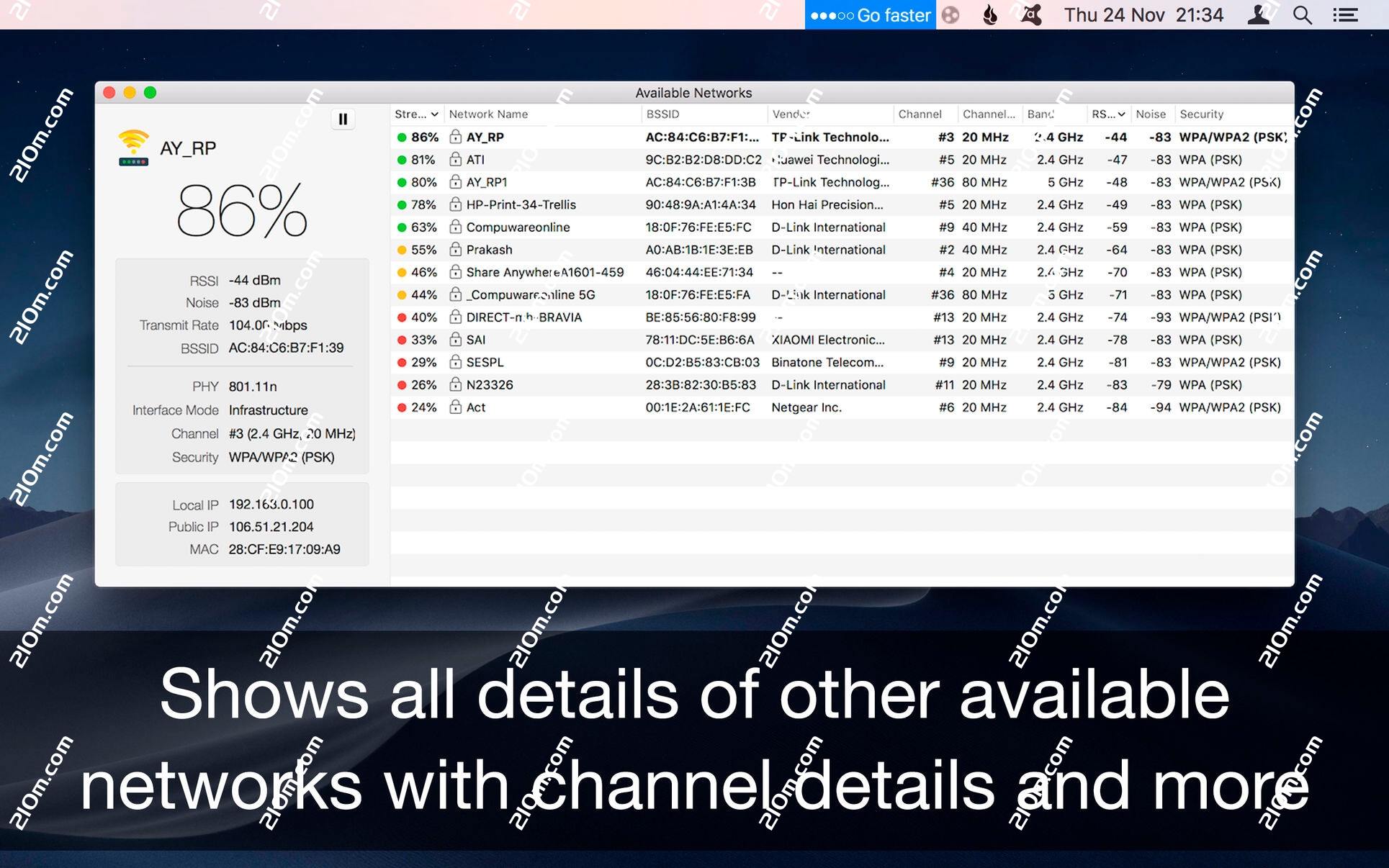 WiFi Signal Strength Explorer for Mac(无线WiFi信号强度统计)的截图