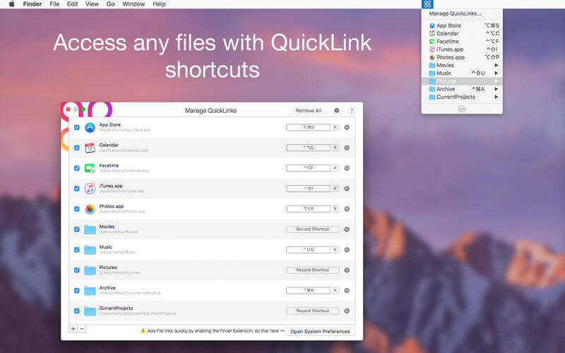 QuickLinks for Mac(菜单栏快捷命令)的截图