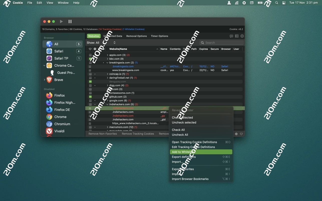 Cookie for Mac(浏览器缓存清理工具)的截图