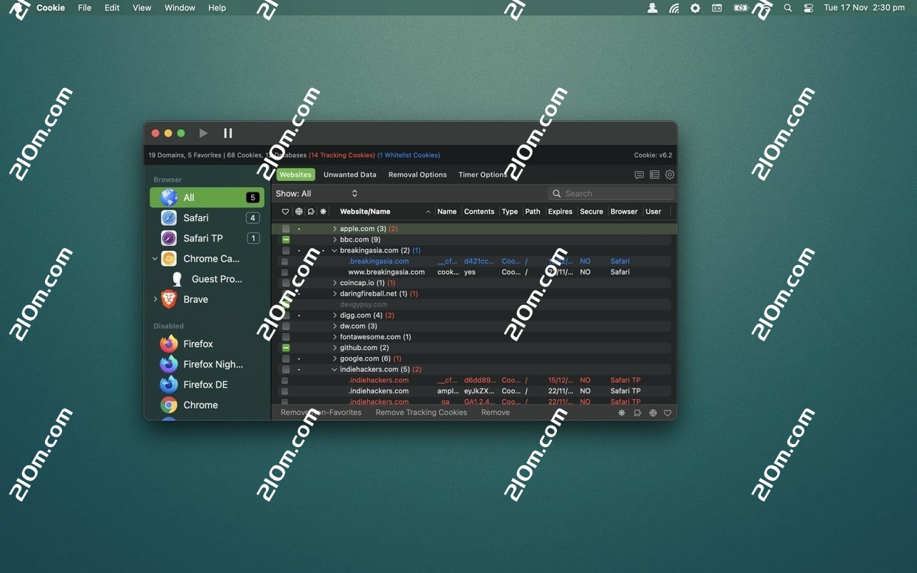 Cookie for Mac(浏览器缓存清理工具)的截图